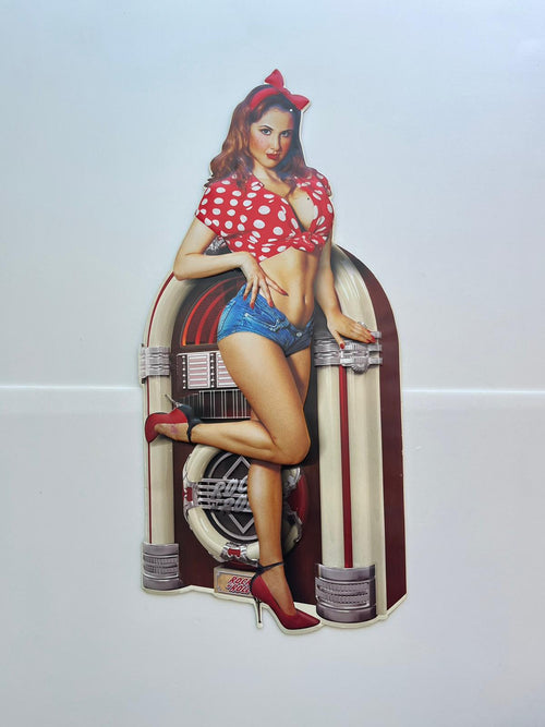 PLAQUE PIN-UP MÉTAL ROCK N ROLL 80X40 CM - PLAQUE DECORATIVE