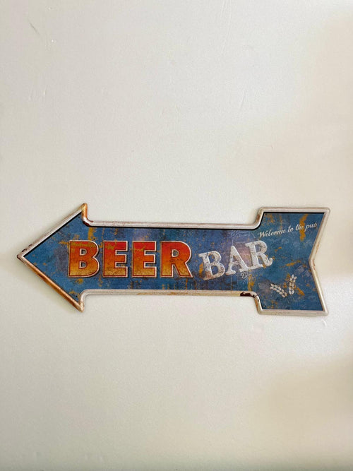 PLAQUE FLECHE MÉTAL BEER BAR 45x15 CM - PLAQUE DECORATIVE