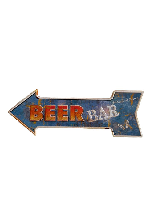 PLAQUE FLECHE MÉTAL BEER BAR 45x15 CM - PLAQUE DECORATIVE