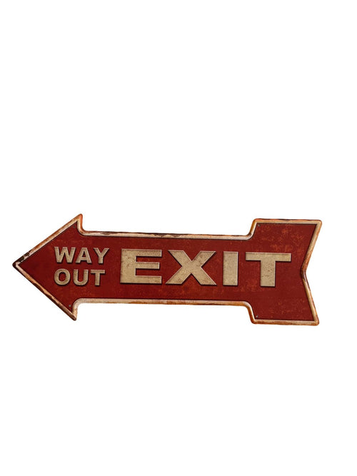 PLAQUE FLECHE MÉTAL WAY OUT 45x15 CM - PLAQUE DECORATIVE