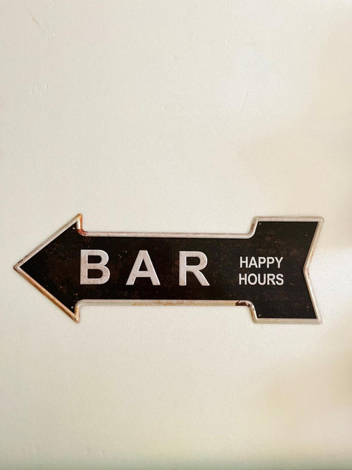 PLAQUE FLECHE MÉTAL HAPPY HOURS 45x15 CM - PLAQUE DECORATIVE