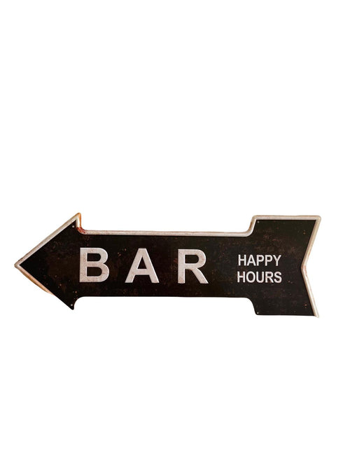 PLAQUE FLECHE MÉTAL HAPPY HOURS 45x15 CM - PLAQUE DECORATIVE