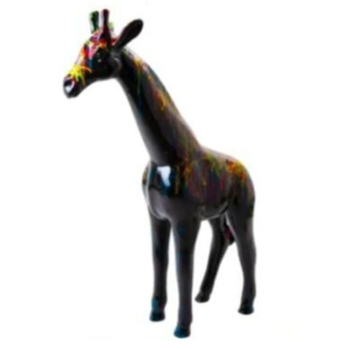 Statue de Girafe en Résine - Design Graffiti Noir - 50 cm